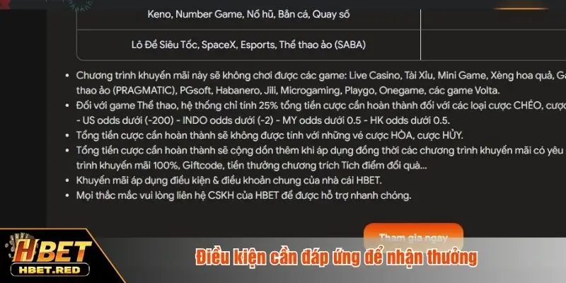 Điều kiện cần đáp ứng để nhận thưởng